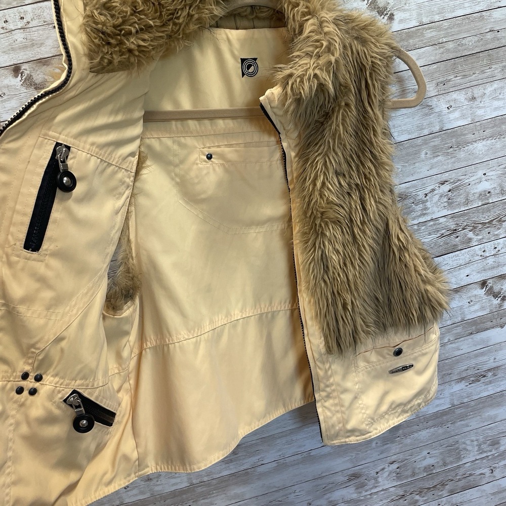 Jamie Sadock Womens M Vest Reversible Faux Fur Zip Front Ecru Peach Pockets - Picture 5 of 16